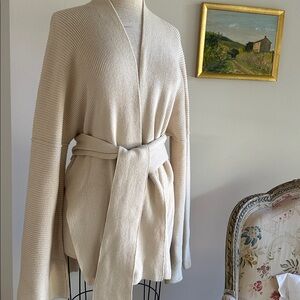 Beautiful Lauren Manoogian Cotton Knit Cardigan with 4” wide matching sash.